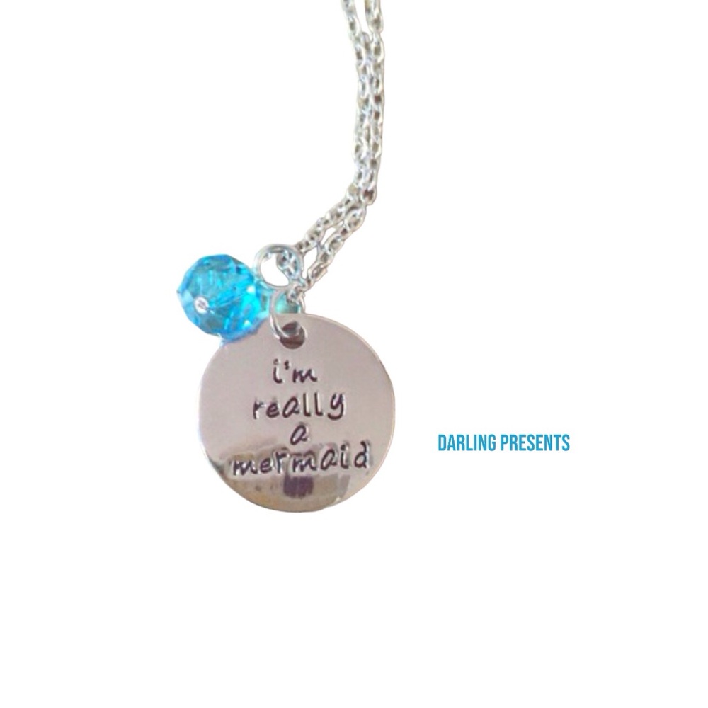 โIโm Really a Mermaidโ Necklace With Blue Charm Women/Girls Color Silver